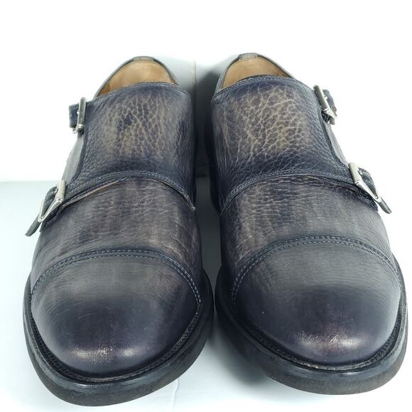 Magnanni Men's Jebor Gray US10,5M Pebbled Leather Double Monk Strap Dress Shoes - Picture 5 of 14